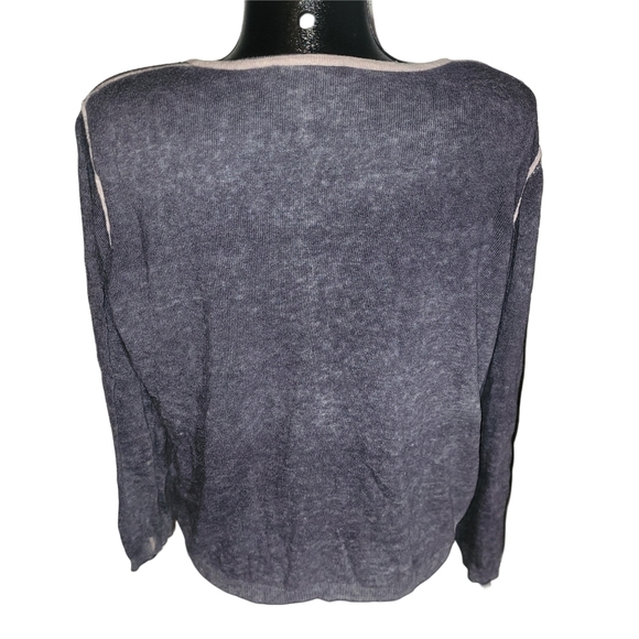 Parkhurst Blue V-Neck Sweater with Pink Trim and Rhinestone Details XL - Picture 5 of 6